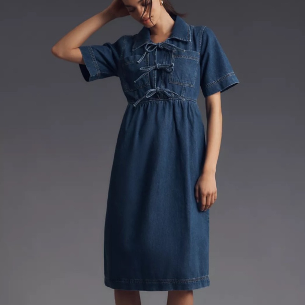 Anthropologie Blue Denim Midi Dress